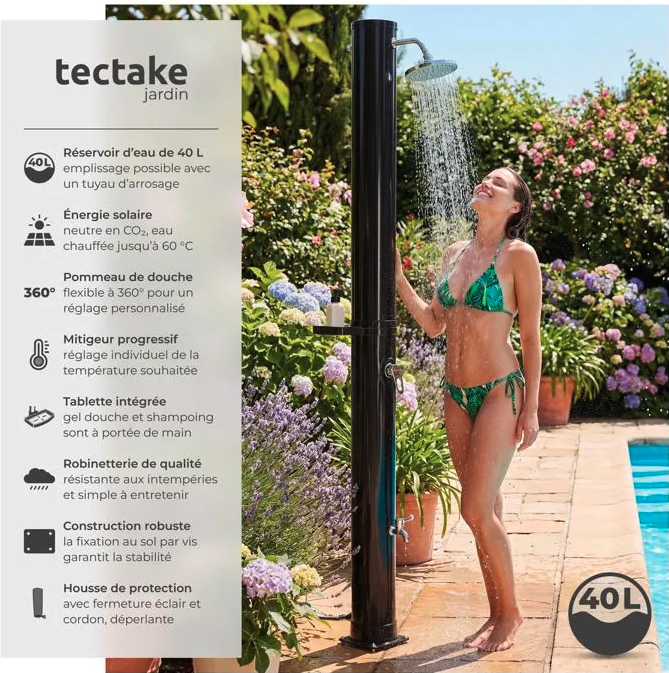 Douche Solaire de Jardin TecTake® – Mitigeur Eau Chaude/Eau Froide