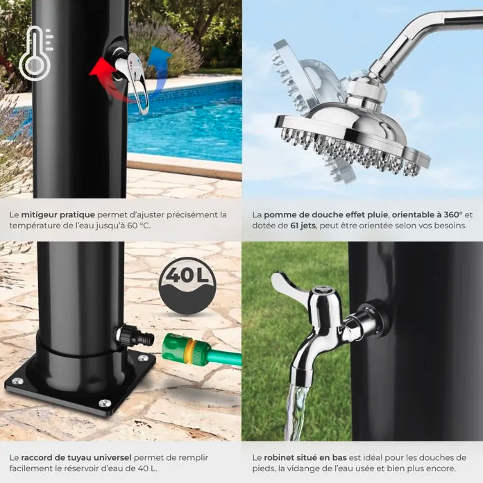 Douche Solaire de Jardin TecTake® – Mitigeur Eau Chaude/Eau Froide