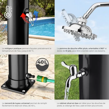 Douche Solaire de Jardin TecTake® – Mitigeur Eau Chaude/Eau Froide